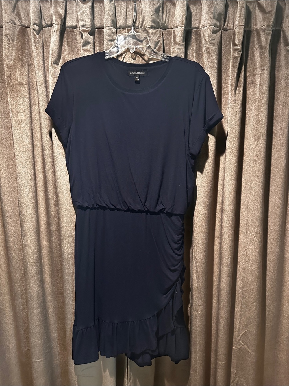 Banana Republic Navy Short Sleeve Ruffle Waist Dress